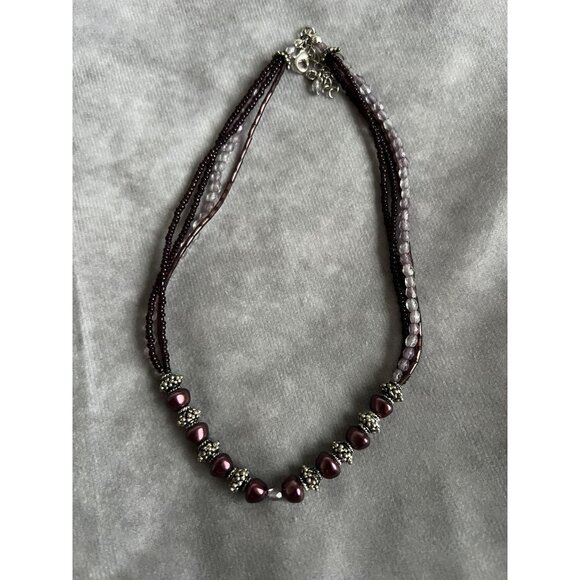 Multi-Strand Purple Beaded Necklace With Silver Accents & Lobster Clasp - Picture 1 of 3